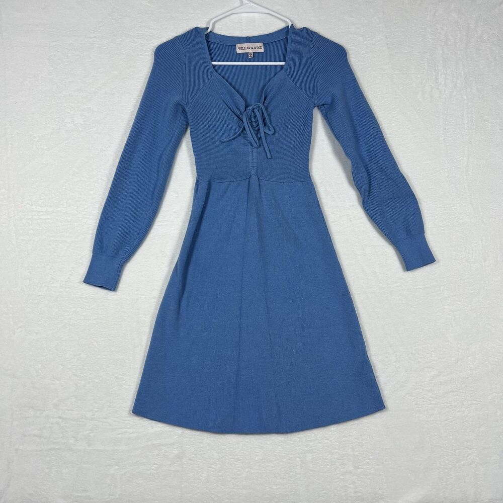 Willow & Wind Sweater Dress Women's Size XS Blue Ribbed Knit Long Sleeve